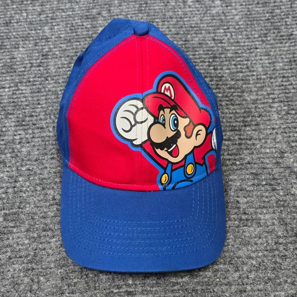 Nintendo Super Mario Graphic Baseball Cap Hat Youth OSFM Adjustable Blue Red